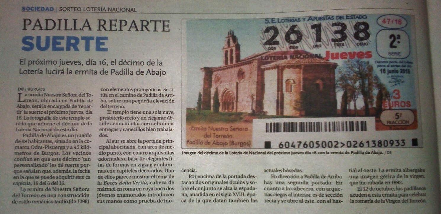 LA ERMITA DE PADILLA EN LA LOTERIA NACIONAL